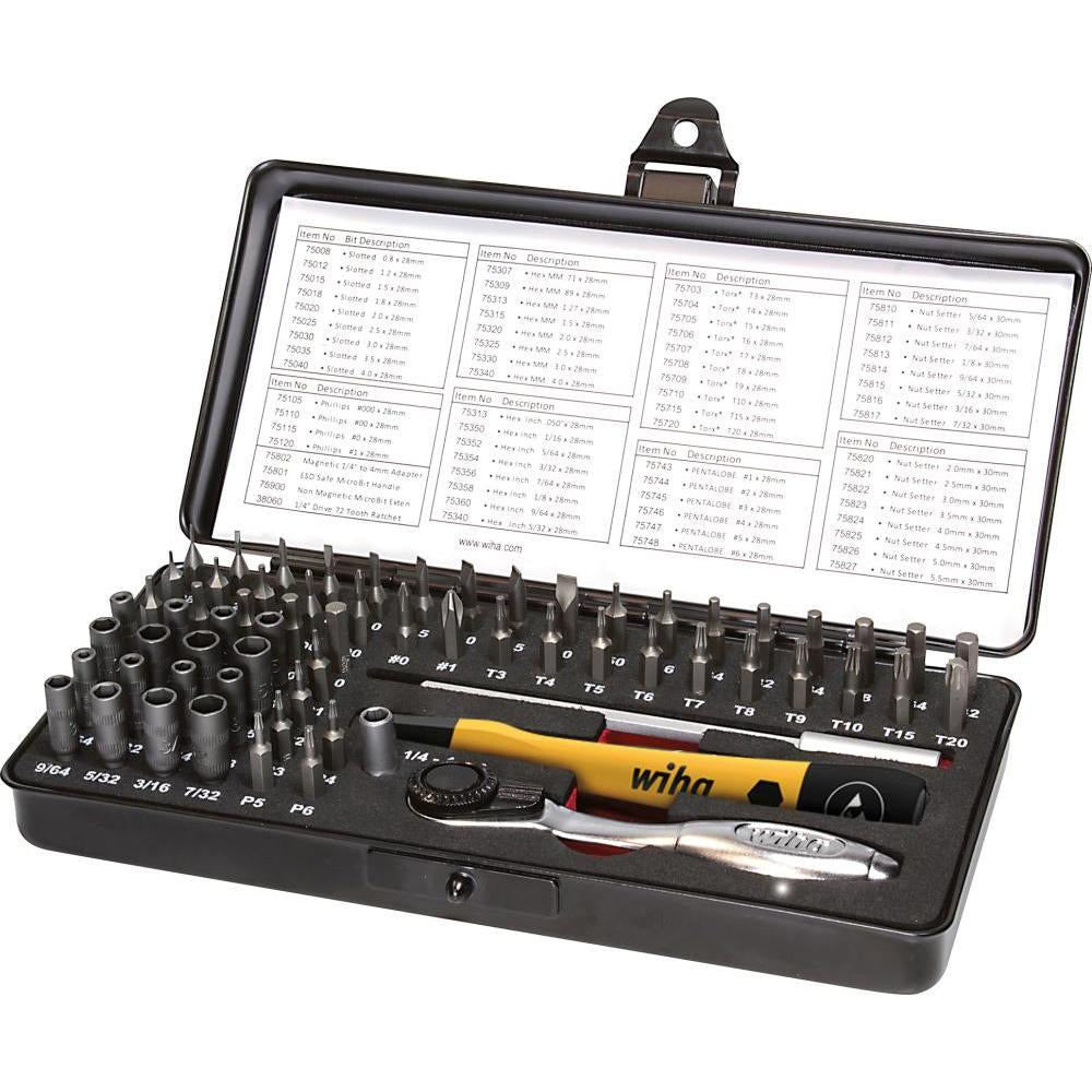 Wiha 65pc Micro Bit; Set in Steel Case Micro-Bit Set ESD gem
