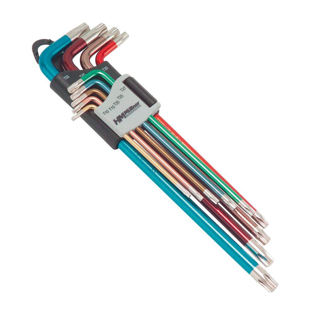 TX-Stiftschlüssel-Satz 9 tlg Farbe, TX10-TX50, lang, CV