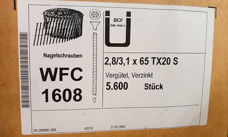 Nagelschrauben WFC 1608 - 2,8/3,1 x 65 TX20 S (5.600 Stk)