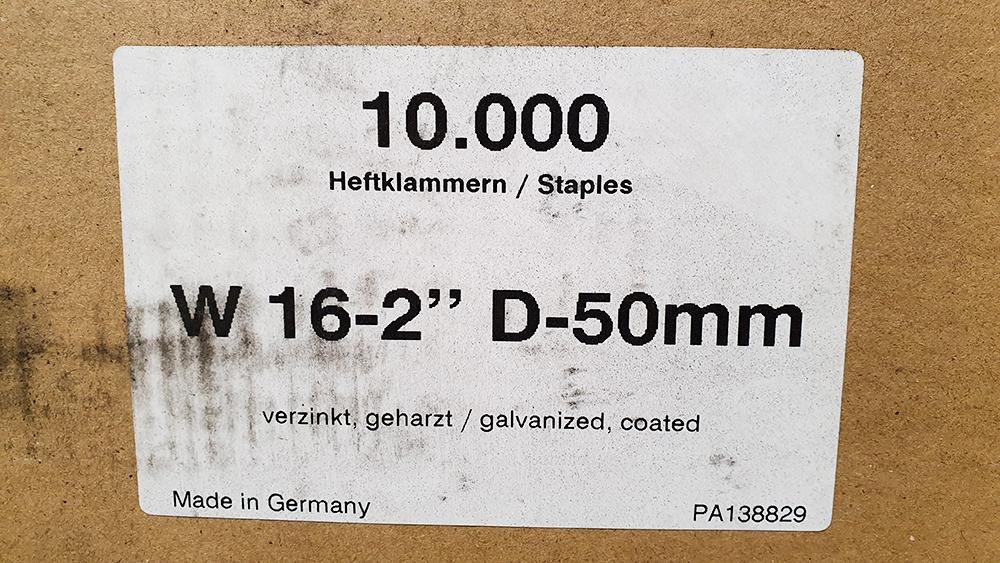 Heftklammern W 16-2" D-50mm verzinkt, geharzt (10.000 Stk)