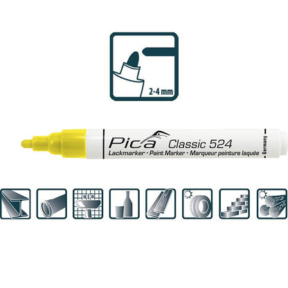 Pica Lack-/Industriemarker 2-4mm, Rundspitze, gelb