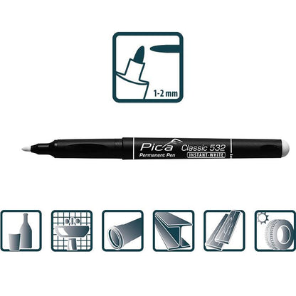 Pica Permanentmarker INSTANT WHITHE, Rundspitze 1-2mm