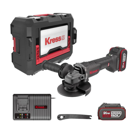 Kress 20V Akkuwinkelschleifer 125mm, 2*4.0Ah, Ladegerät 6A,